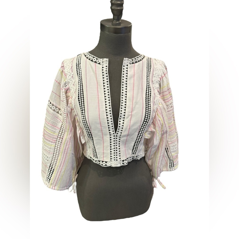 Tuart Official Crop Top Plunging Neck Balloon Sleeve M